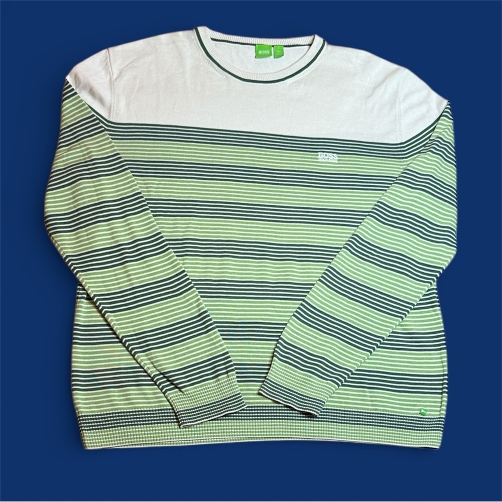 Hugo Boss Beige and Dark Green Striped Sweater sz XXL Men’s